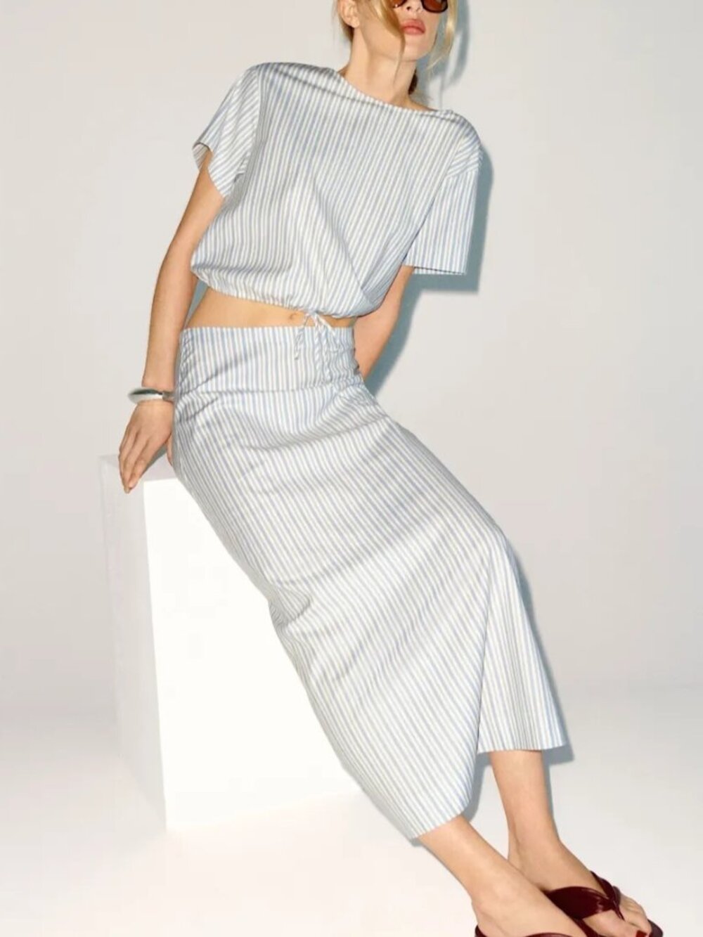 NEW Reformation Jordan Two Piece Skirt Set Cotton Calamari Stripe | US 4 UK 8